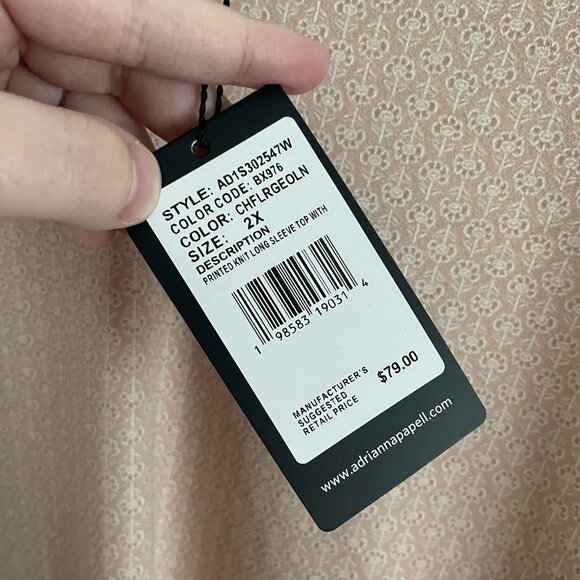 Adrianna Papell Women Plus SZ 2X Blush Pink Micro Floral L/S V-Neck Blouse NWT - Picture 8 of 11